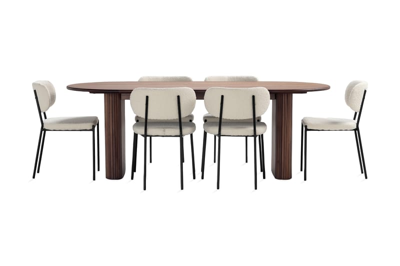 Noira Soikea Ruokapöytä 220 cm Pähkinä 6 Gemmiano Ruokatuolia - Ruskea/Pähkinä - Huonekalut - Pöytä & ruokailuryhmä - Ruokailuryhmä