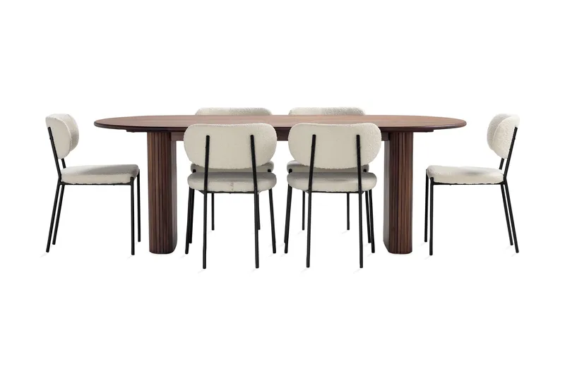 Noira Soikea Ruokapöytä 220 cm Pähkinä 6 Gemmiano Ruokatuolia - Ruskea/Pähkinä - Huonekalut - Pöytä & ruokailuryhmä - Ruokailuryhmä