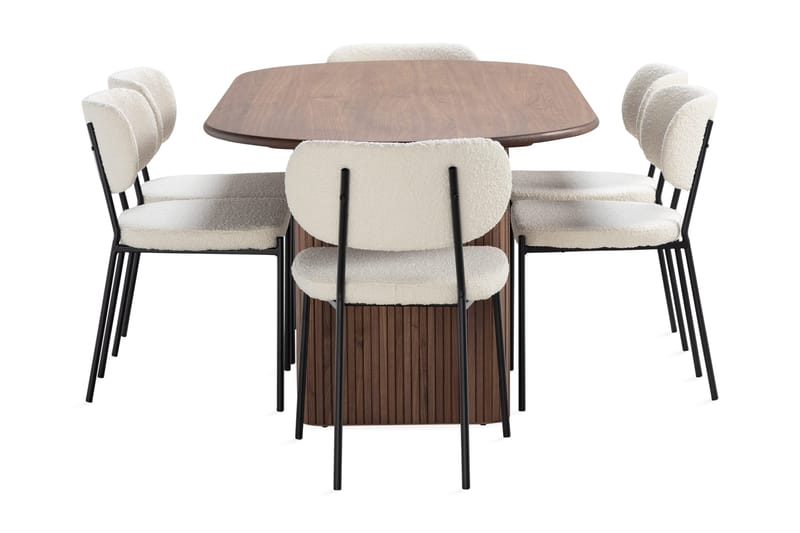 Noira Soikea Ruokapöytä 220 cm Pähkinä 6 Gemmiano Ruokatuolia - Ruskea/Pähkinä - Huonekalut - Pöytä & ruokailuryhmä - Ruokailuryhmä