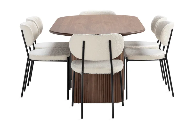 Noira Soikea Ruokapöytä 220 cm Pähkinä 6 Gemmiano Ruokatuolia - Ruskea/Pähkinä - Huonekalut - Pöytä & ruokailuryhmä - Ruokailuryhmä