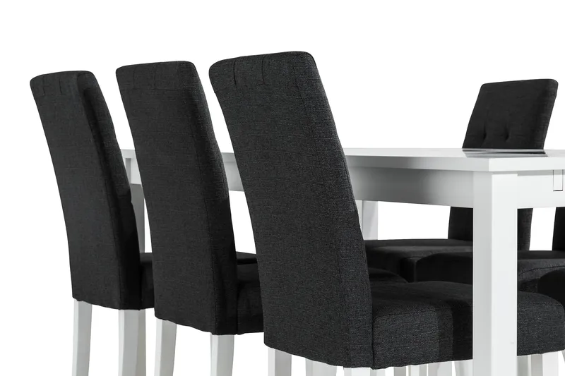 Ruokailuryhmä Octavia 180 cm Jatkettava 6 Leo tuolia - Valkoinen/Tummanharmaa - Huonekalut - Pöytä & ruokailuryhmä - Ruokailuryhmä