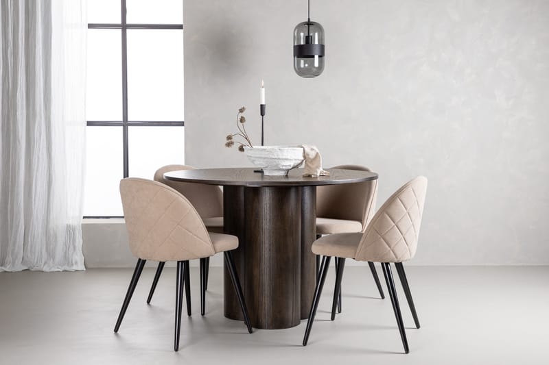 Ruokailuryhmä Olivia 110 cm Pyöreä 4 Velvet Tuolia - Beige - Huonekalut - Pöytä & ruokailuryhmä - Ruokailuryhmä