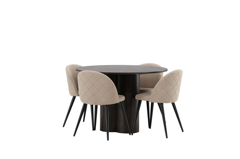 Ruokailuryhmä Olivia 110 cm Pyöreä 4 Velvet Tuolia - Beige - Huonekalut - Pöytä & ruokailuryhmä - Ruokailuryhmä