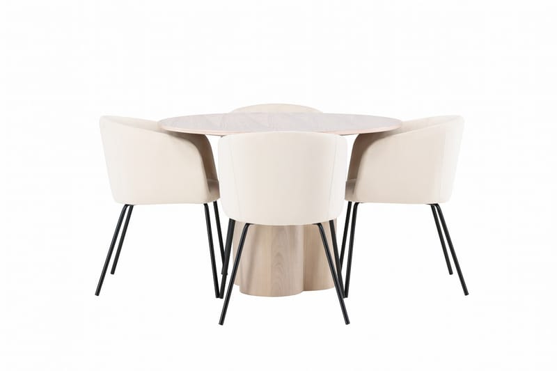 Ruokailuryhmä Olivia 110 cm Pyöreä 4 Berit Tuolia - Whitewash - Huonekalut - Pöytä & ruokailuryhmä - Ruokailuryhmä