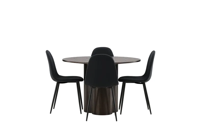 Ruokailuryhmä Olivia 110 cm Pyöreä 4 Post Tuolia, Musta