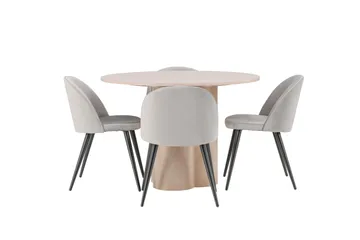 Ruokailuryhmä Olivia 110 cm Pyöreä 4 Velvet Tuolia - Whitewash - Huonekalut - Pöytä & ruokailuryhmä - Ruokailuryhmä