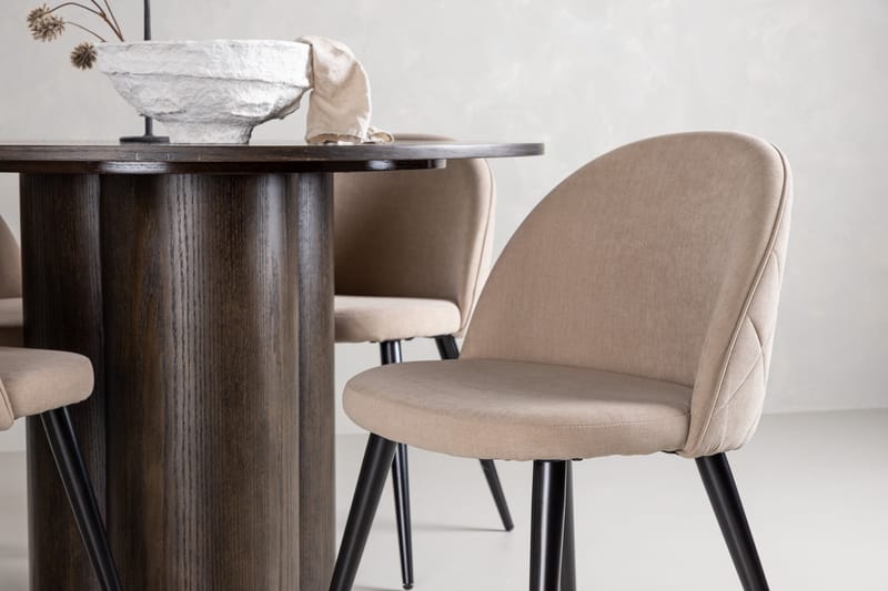Ruokailuryhmä Olivia 110 cm Pyöreä 4 Velvet Tuolia - Beige - Huonekalut - Pöytä & ruokailuryhmä - Ruokailuryhmä