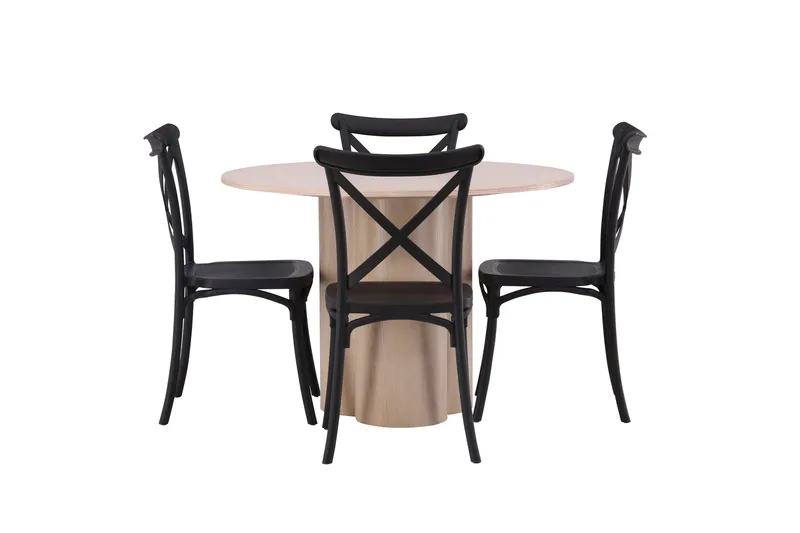 Ruokailuryhmä Olivia 110 cm Pyöreä 4 Crosett Tuolia, Whitewash