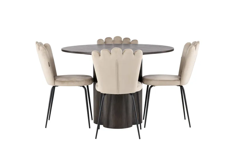 Ruokailuryhmä Olivia 110 cm Pyöreä 4 Limhamn Tuolia, Beige