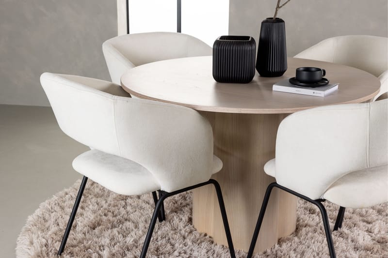 Ruokailuryhmä Olivia 110 cm Pyöreä 4 Day Tuolia - Whitewash - Huonekalut - Pöytä & ruokailuryhmä - Ruokailuryhmä