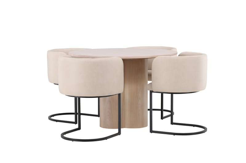 Ruokailuryhmä Olivia 110 cm Pyöreä 4 Simrishamn Tuolia - Whitewash - Huonekalut - Pöytä & ruokailuryhmä - Ruokailuryhmä