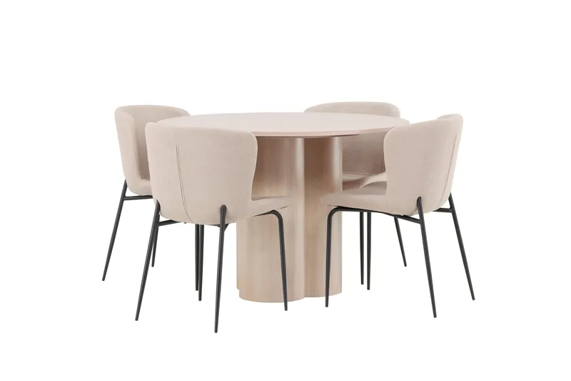 Ruokailuryhmä Olivia 110 cm Pyöreä 4 Modesto Tuolia - Whitewash - Huonekalut - Pöytä & ruokailuryhmä - Ruokailuryhmä