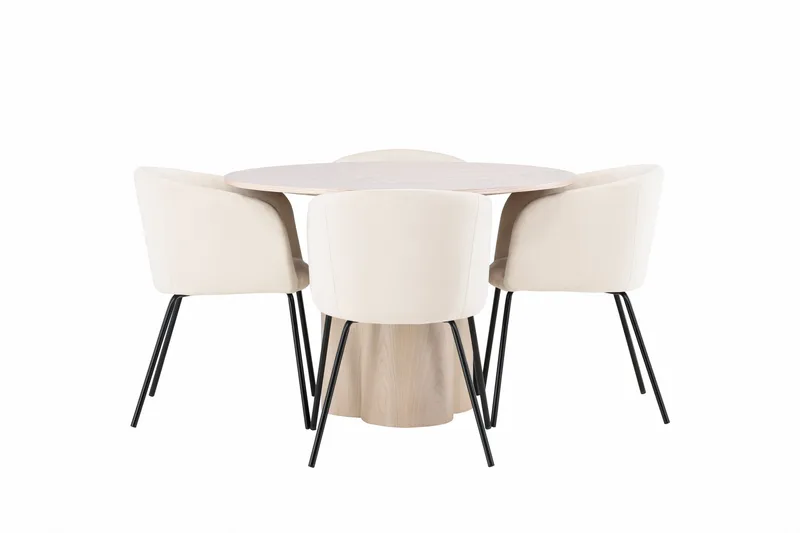 Ruokailuryhmä Olivia 110 cm Pyöreä 4 Berit Tuolia, Whitewash
