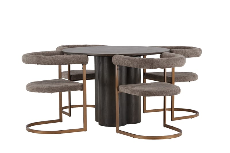 Ruokailuryhmä Olivia 110 cm Pyöreä 4 Morning Tuolia - Ruskea - Huonekalut - Pöytä & ruokailuryhmä - Ruokailuryhmä