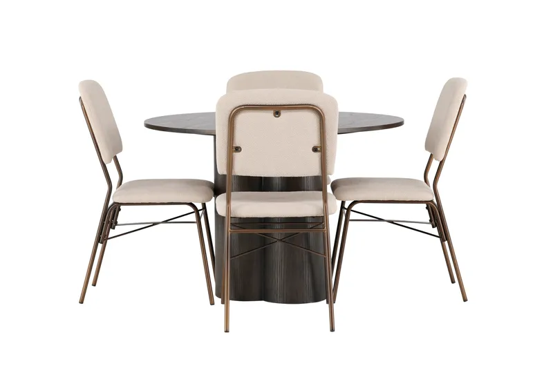Ruokailuryhmä Olivia 110 cm Pyöreä 4 Seda Tuolia, Beige