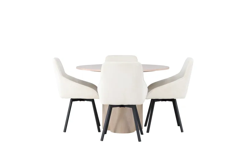 Ruokailuryhmä Olivia 110 cm Pyöreä 4 Rosie Tuolia, Beige