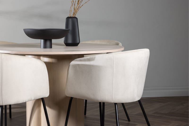 Ruokailuryhmä Olivia 110 cm Pyöreä 4 Berit Tuolia - Whitewash - Huonekalut - Pöytä & ruokailuryhmä - Ruokailuryhmä