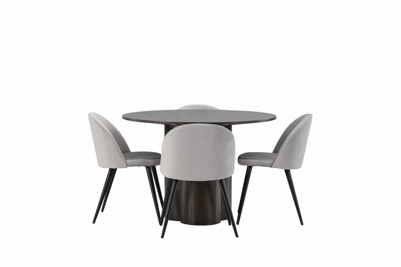 Ruokailuryhmä Olivia 110 cm Pyöreä 4 Velvet Tuolia, Harmaa