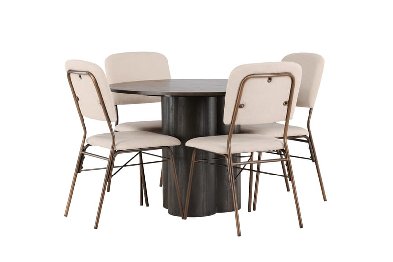 Ruokailuryhmä Olivia 110 cm Pyöreä 4 Seda Tuolia - Beige - Huonekalut - Pöytä & ruokailuryhmä - Ruokailuryhmä