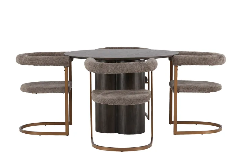 Ruokailuryhmä Olivia 110 cm Pyöreä 4 Morning Tuolia, Ruskea