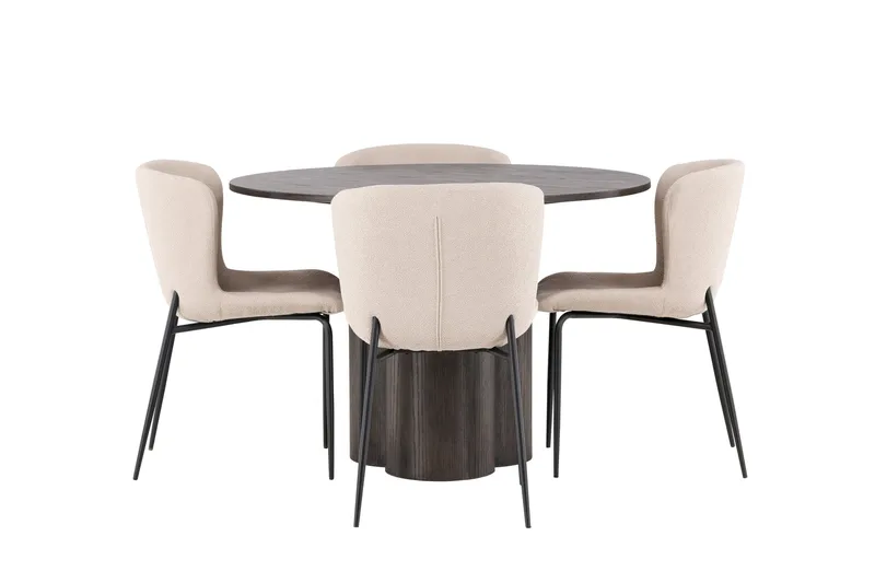 Ruokailuryhmä Olivia 110 cm Pyöreä 4 Modesto Tuolia - Tummanharmaa - Huonekalut - Pöytä & ruokailuryhmä - Ruokailuryhmä