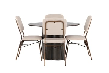 Ruokailuryhmä Olivia 110 cm Pyöreä 4 Seda Tuolia - Beige - Huonekalut - Pöytä & ruokailuryhmä - Ruokailuryhmä