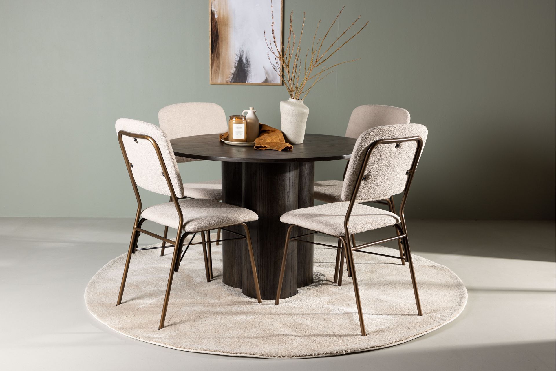 Ruokailuryhmä Olivia 110 cm Pyöreä 4 Seda Tuolia - Beige - Huonekalut - Pöytä & ruokailuryhmä - Ruokailuryhmä