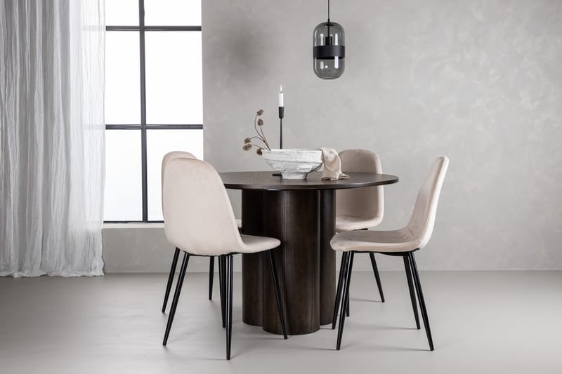 Ruokailuryhmä Olivia 110 cm Pyöreä 4 Post Tuolia - Beige - Huonekalut - Pöytä & ruokailuryhmä - Ruokailuryhmä