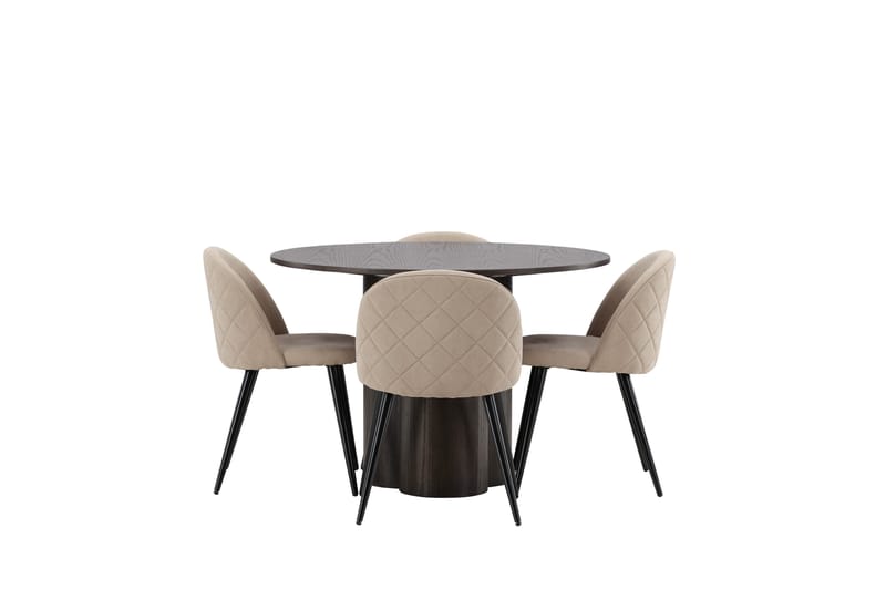 Ruokailuryhmä Olivia 110 cm Pyöreä 4 Velvet Tuolia - Beige - Huonekalut - Pöytä & ruokailuryhmä - Ruokailuryhmä