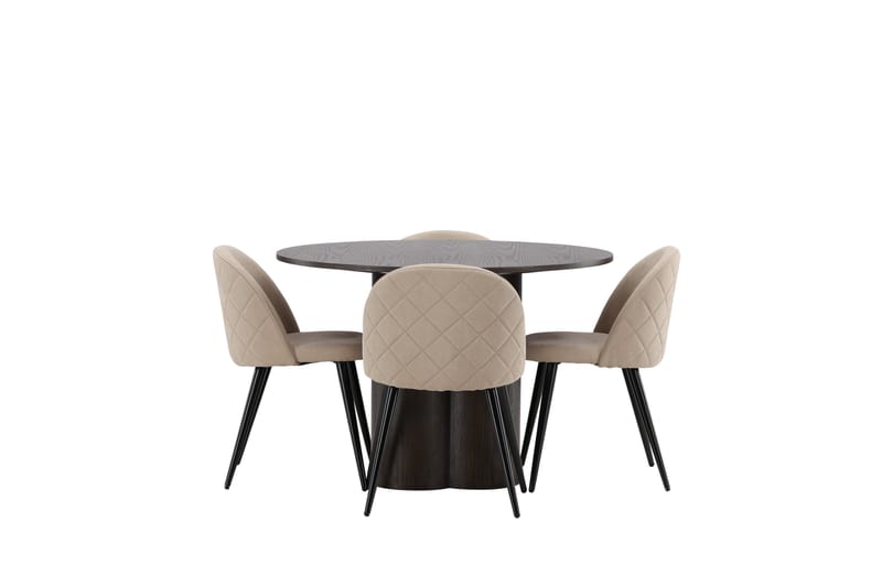 Ruokailuryhmä Olivia 110 cm Pyöreä 4 Velvet Tuolia - Beige - Huonekalut - Pöytä & ruokailuryhmä - Ruokailuryhmä