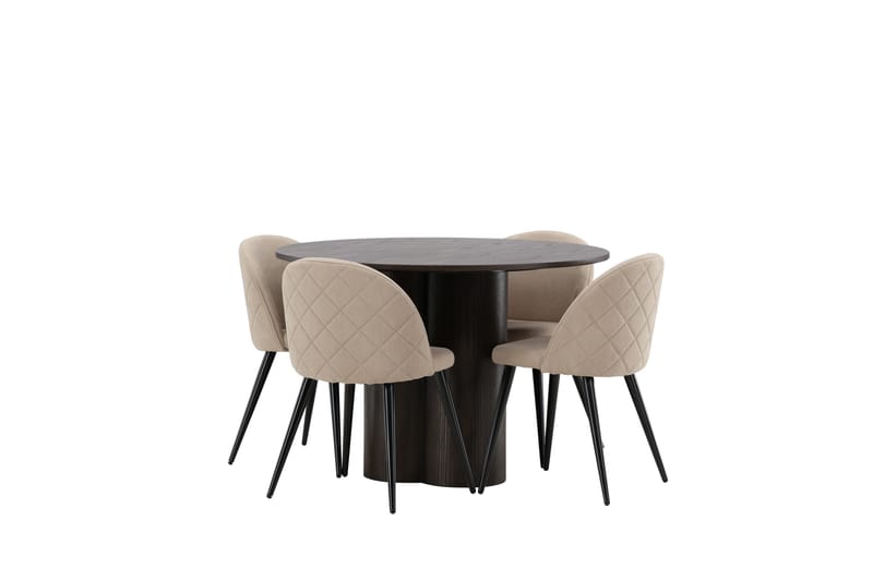 Ruokailuryhmä Olivia 110 cm Pyöreä 4 Velvet Tuolia - Beige - Huonekalut - Pöytä & ruokailuryhmä - Ruokailuryhmä