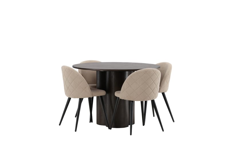 Ruokailuryhmä Olivia 110 cm Pyöreä 4 Velvet Tuolia - Beige - Huonekalut - Pöytä & ruokailuryhmä - Ruokailuryhmä