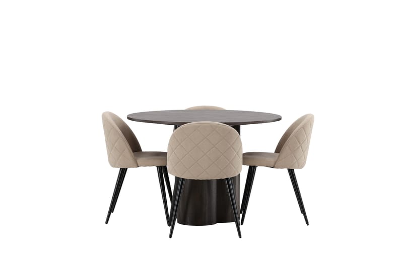 Ruokailuryhmä Olivia 110 cm Pyöreä 4 Velvet Tuolia - Beige - Huonekalut - Pöytä & ruokailuryhmä - Ruokailuryhmä