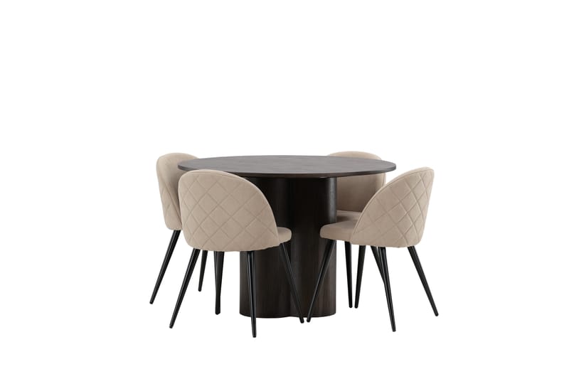 Ruokailuryhmä Olivia 110 cm Pyöreä 4 Velvet Tuolia - Beige - Huonekalut - Pöytä & ruokailuryhmä - Ruokailuryhmä