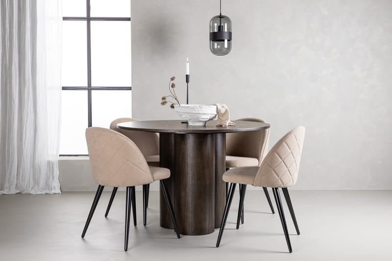 Ruokailuryhmä Olivia 110 cm Pyöreä 4 Velvet Tuolia - Beige - Huonekalut - Pöytä & ruokailuryhmä - Ruokailuryhmä