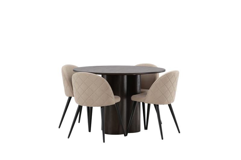 Ruokailuryhmä Olivia 110 cm Pyöreä 4 Velvet Tuolia - Beige - Huonekalut - Pöytä & ruokailuryhmä - Ruokailuryhmä