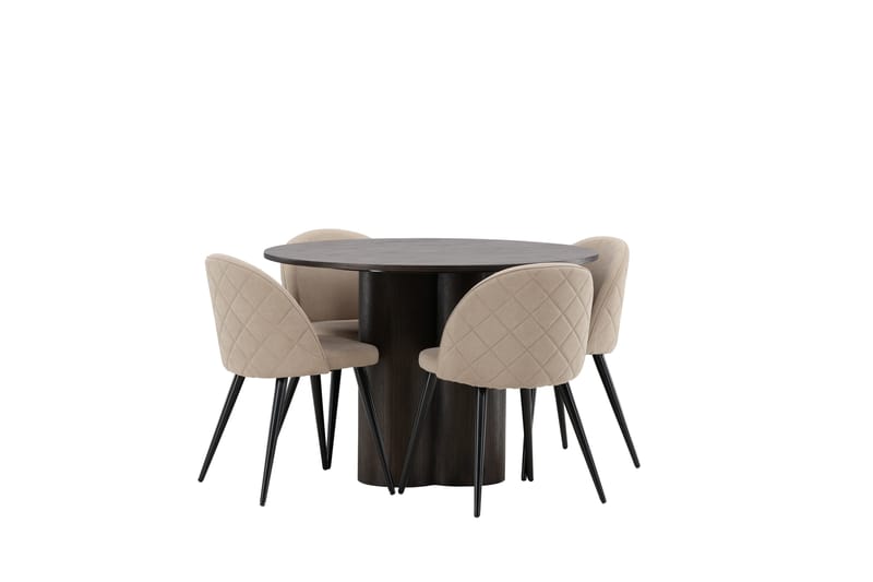 Ruokailuryhmä Olivia 110 cm Pyöreä 4 Velvet Tuolia - Beige - Huonekalut - Pöytä & ruokailuryhmä - Ruokailuryhmä