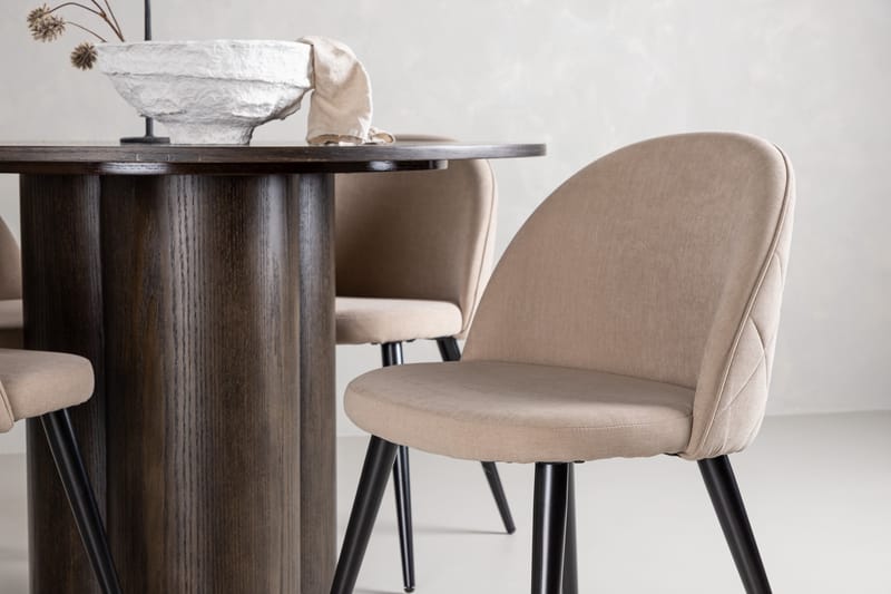 Ruokailuryhmä Olivia 110 cm Pyöreä 4 Velvet Tuolia - Beige - Huonekalut - Pöytä & ruokailuryhmä - Ruokailuryhmä