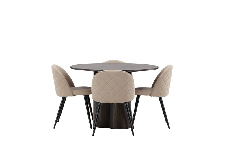 Ruokailuryhmä Olivia 110 cm Pyöreä 4 Velvet Tuolia - Beige - Huonekalut - Pöytä & ruokailuryhmä - Ruokailuryhmä