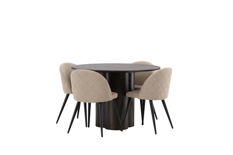 Ruokailuryhmä Olivia 110 cm Pyöreä 4 Velvet Tuolia - Beige - Huonekalut - Pöytä & ruokailuryhmä - Ruokailuryhmä