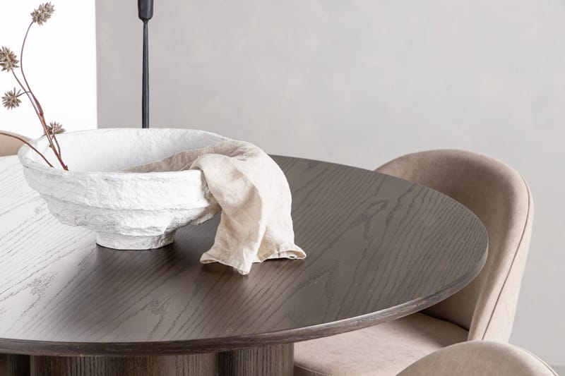 Ruokailuryhmä Olivia 110 cm Pyöreä 4 Velvet Tuolia - Beige - Huonekalut - Pöytä & ruokailuryhmä - Ruokailuryhmä