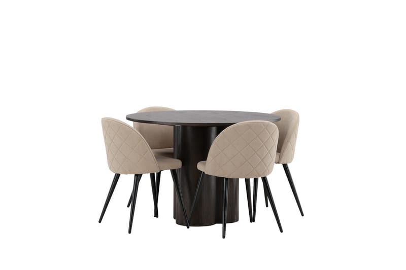 Ruokailuryhmä Olivia 110 cm Pyöreä 4 Velvet Tuolia - Beige - Huonekalut - Pöytä & ruokailuryhmä - Ruokailuryhmä