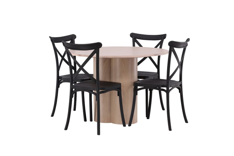 Ruokailuryhmä Olivia 110 cm Pyöreä 4 Crosett Tuolia - Whitewash - Huonekalut - Pöytä & ruokailuryhmä - Ruokailuryhmä
