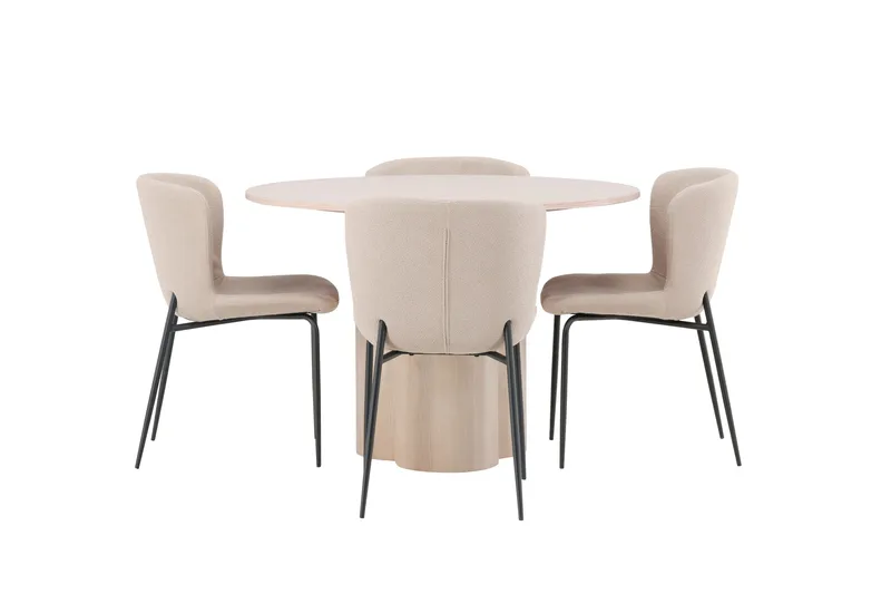 Ruokailuryhmä Olivia 110 cm Pyöreä 4 Modesto Tuolia, Whitewash