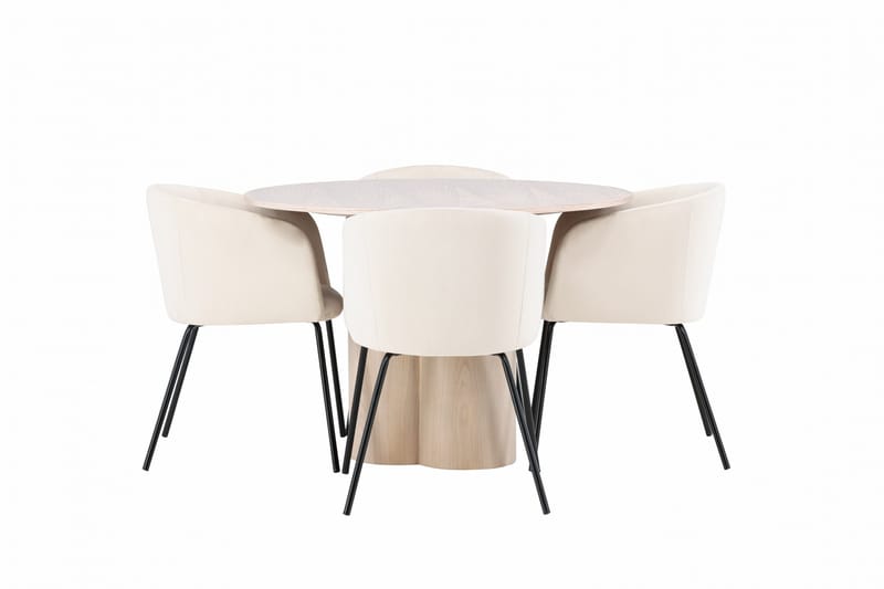 Ruokailuryhmä Olivia 110 cm Pyöreä 4 Berit Tuolia - Whitewash - Huonekalut - Pöytä & ruokailuryhmä - Ruokailuryhmä