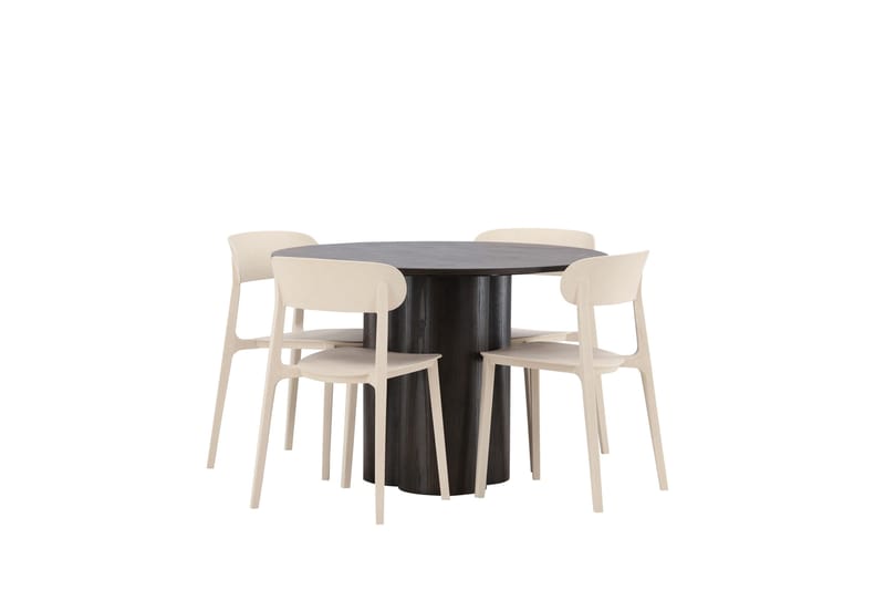 Ruokailuryhmä Olivia 110 cm Pyöreä 4 Åstol Tuolia - Beige - Huonekalut - Pöytä & ruokailuryhmä - Ruokailuryhmä