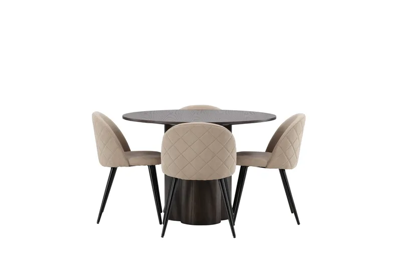Ruokailuryhmä Olivia 110 cm Pyöreä 4 Velvet Tuolia, Beige