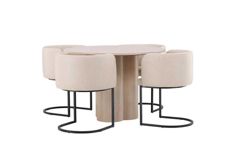 Ruokailuryhmä Olivia 110 cm Pyöreä 4 Simrishamn Tuolia - Whitewash - Huonekalut - Pöytä & ruokailuryhmä - Ruokailuryhmä