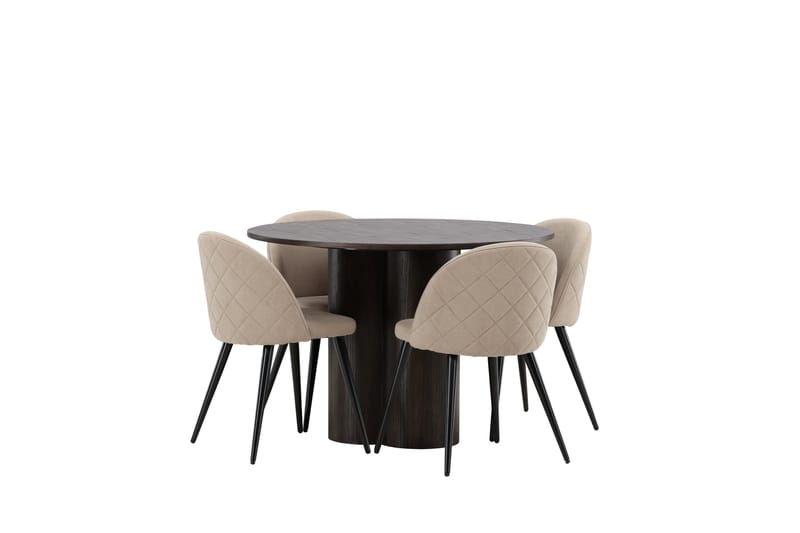 Ruokailuryhmä Olivia 110 cm Pyöreä 4 Velvet Tuolia - Beige - Huonekalut - Pöytä & ruokailuryhmä - Ruokailuryhmä