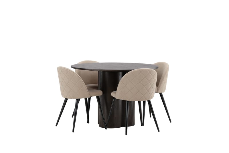 Ruokailuryhmä Olivia 110 cm Pyöreä 4 Velvet Tuolia - Beige - Huonekalut - Pöytä & ruokailuryhmä - Ruokailuryhmä